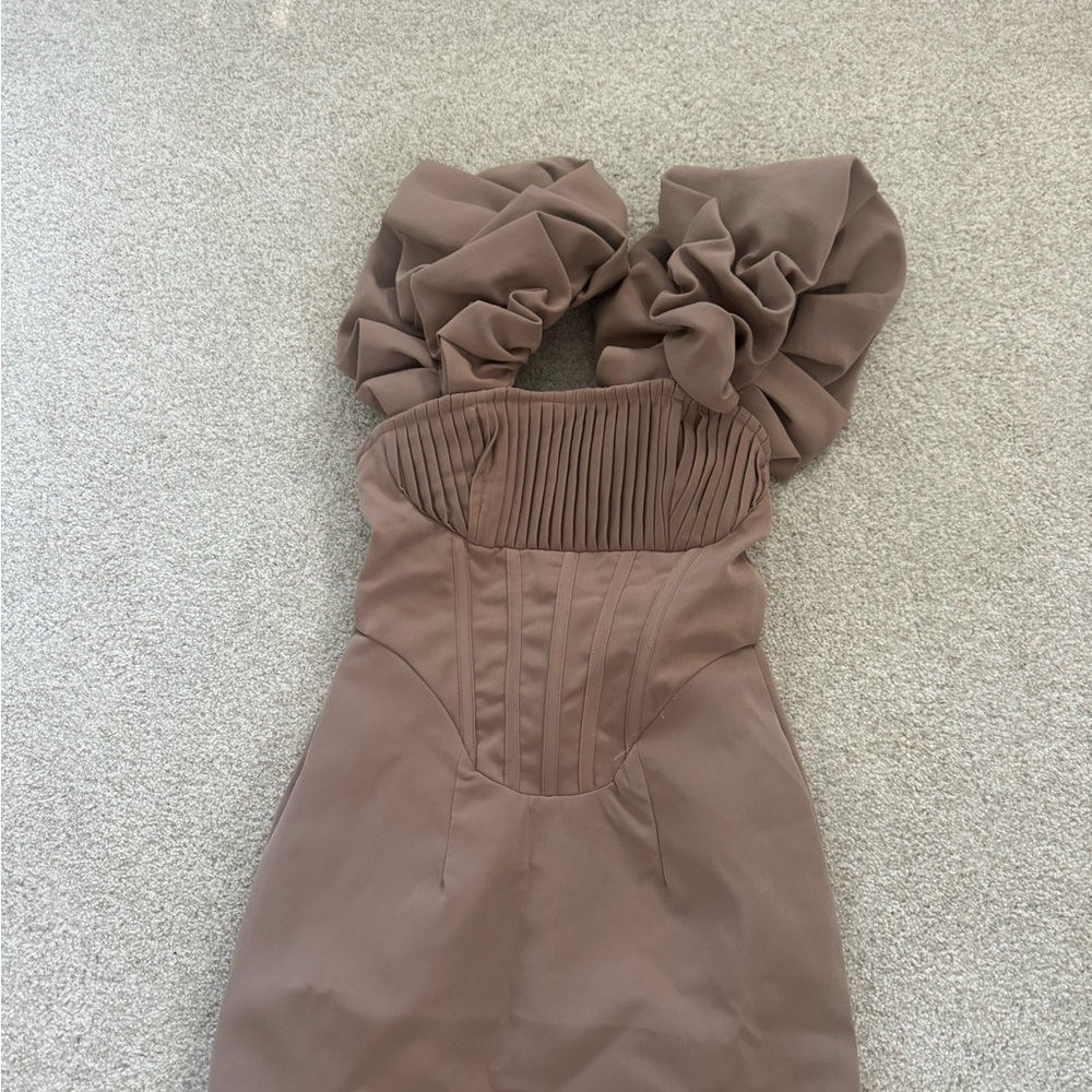 PrettyLittleThing Brown Ruched Sheath Dress